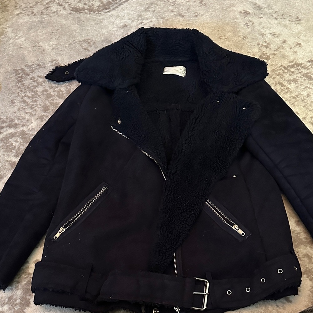 J.O.A. Black Teddy Jacket with Shearling Collar